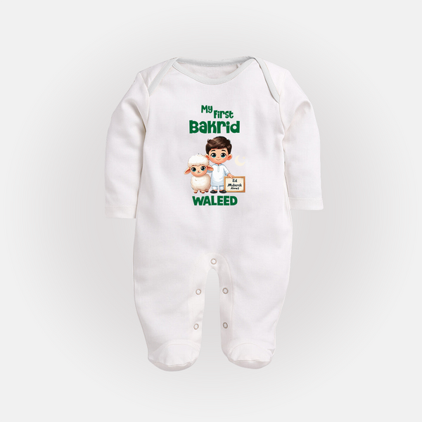 My First Bakrid Boy & Lamb Festive Personalized Baby Full Body Suit - WHITE - New Born (Chest 7.5")