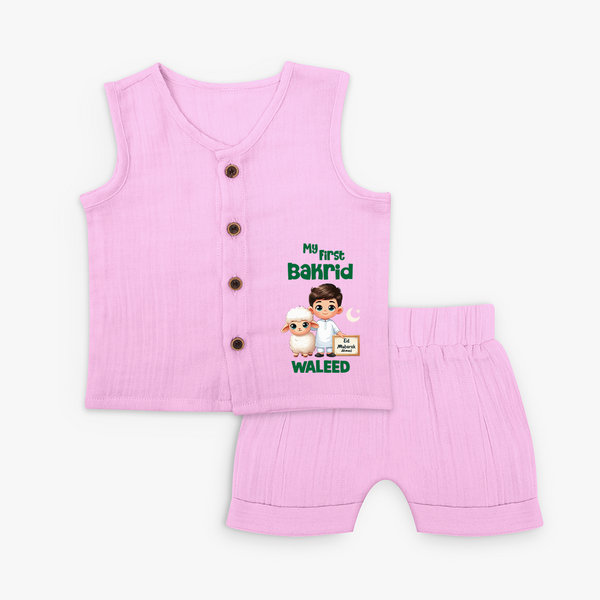 My First Bakrid Boy & Lamb Festive Personalized Baby jabla - BABY PINK - 0 - 3 Months Old (Chest 9.8")