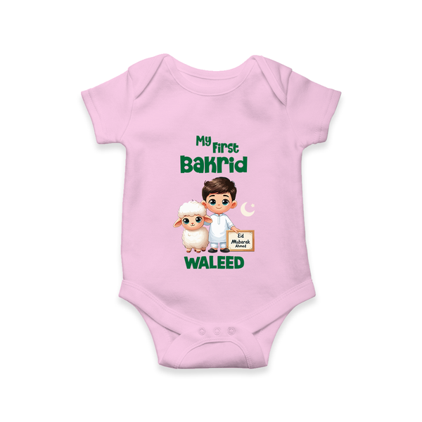 My First Bakrid Boy & Lamb Festive Personalized Baby Romper - BABY PINK - New Born (Chest 14")