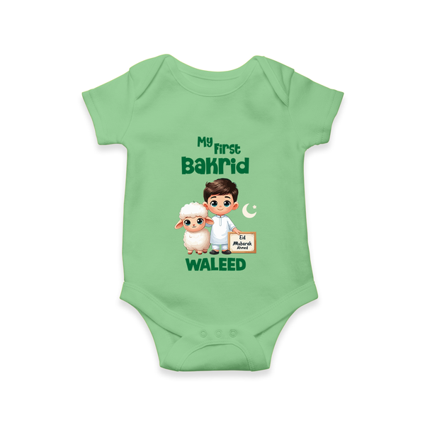 My First Bakrid Boy & Lamb Festive Personalized Baby Romper - GREEN - New Born (Chest 14")