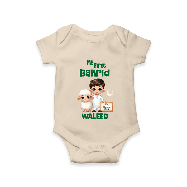 My First Bakrid Boy & Lamb Festive Personalized Baby Romper - IVORY - New Born (Chest 14")