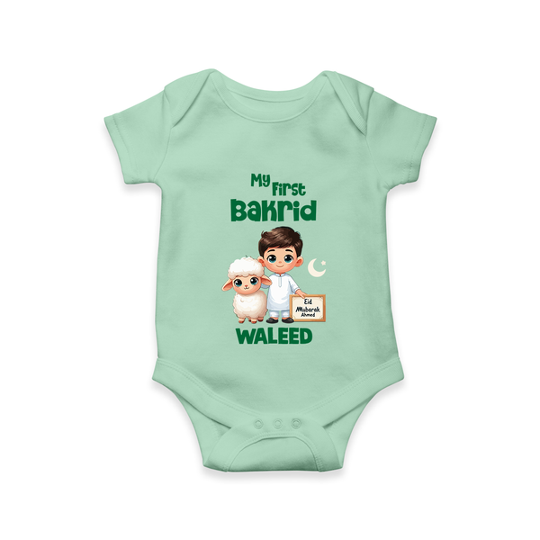 My First Bakrid Boy & Lamb Festive Personalized Baby Romper - MINT GREEN - New Born (Chest 14")