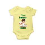 My First Bakrid Boy & Lamb Festive Personalized Baby Romper - PASTEL YELLOW - New Born (Chest 14")