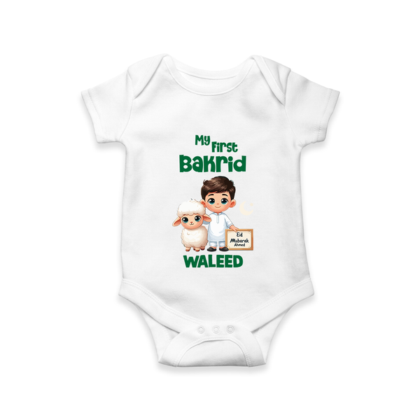 My First Bakrid Boy & Lamb Festive Personalized Baby Romper - WHITE - New Born (Chest 14")