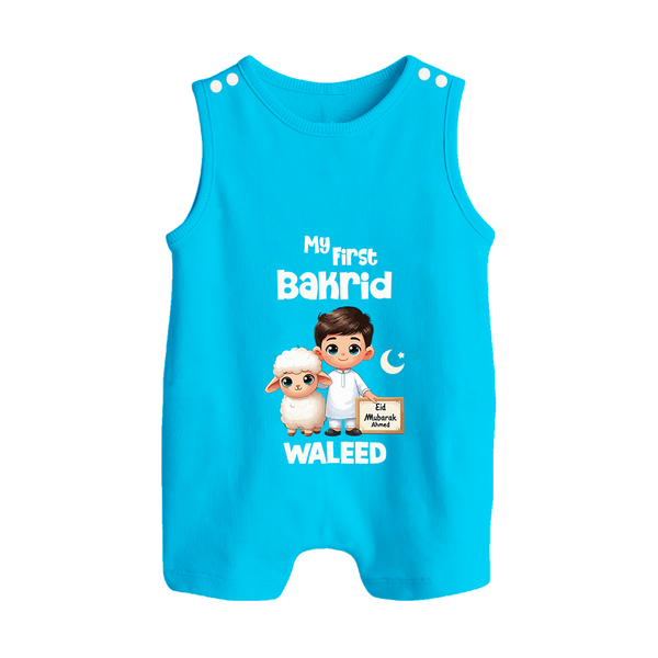 My First Bakrid Boy & Lamb Festive Personalized Baby Button Romper - SKY BLUE - New Born (Chest 18")