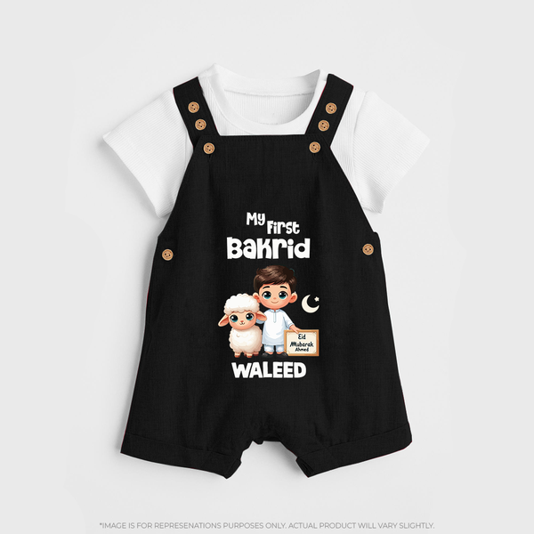 My First Bakrid Boy & Lamb Festive Personalized Baby dungaree - BLACK - 0 - 5 Months Old (Chest 18")