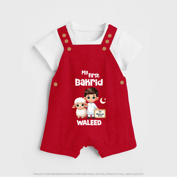My First Bakrid Boy & Lamb Festive Personalized Baby dungaree - RED - 0 - 5 Months Old (Chest 18")