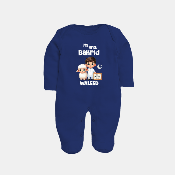 My First Bakrid Boy & Lamb Festive Personalized Baby Full Body Suit - NAVY BLUE - New Born (Chest 7.5")