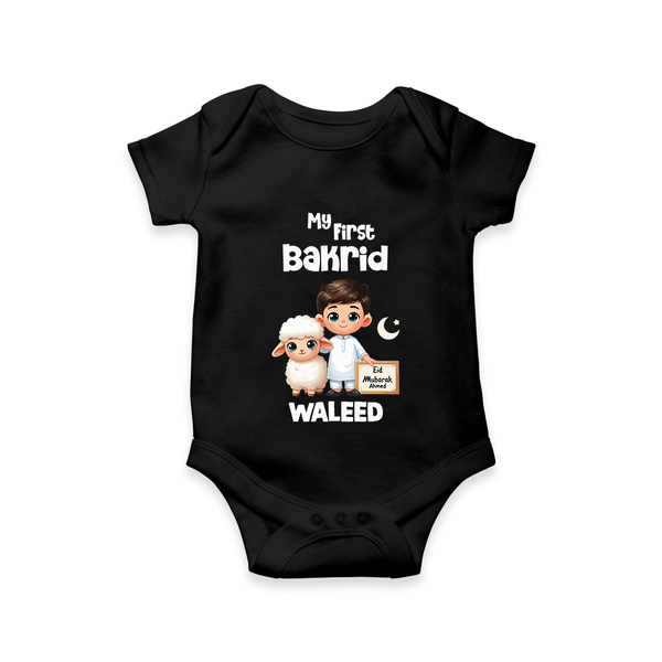 My First Bakrid Boy & Lamb Festive Personalized Baby Romper - BLACK - New Born (Chest 14")