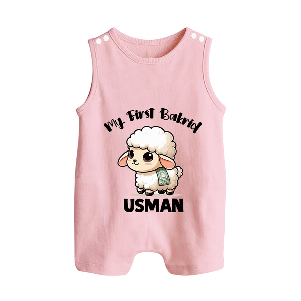 My First Bakrid Cute Lamb Illustration Personalized Baby Button Romper - BABY PINK - New Born (Chest 18")