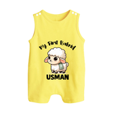 My First Bakrid Cute Lamb Illustration Personalized Baby Button Romper - PASTEL YELLOW - New Born (Chest 18")