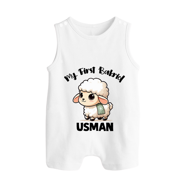 My First Bakrid Cute Lamb Illustration Personalized Baby Button Romper - WHITE - New Born (Chest 18")