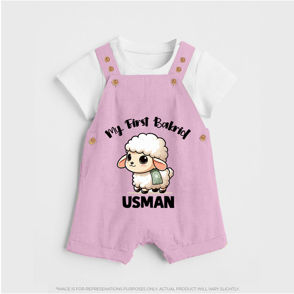 My First Bakrid Cute Lamb Illustration Personalized Baby dungaree - BABY PINK - 0 - 5 Months Old (Chest 18")