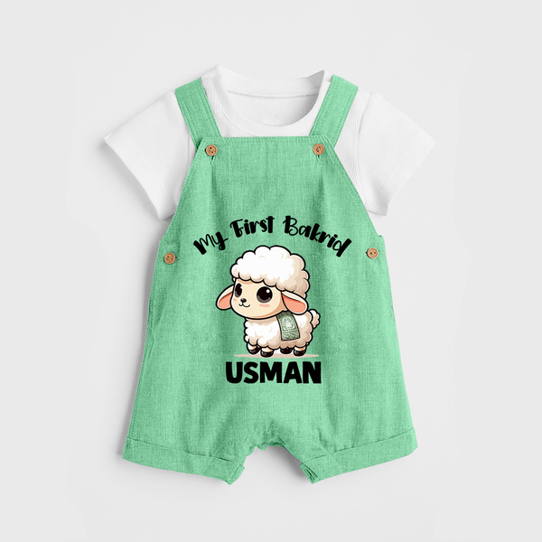 My First Bakrid Cute Lamb Illustration Personalized Baby dungaree - GREEN - 0 - 5 Months Old (Chest 18")