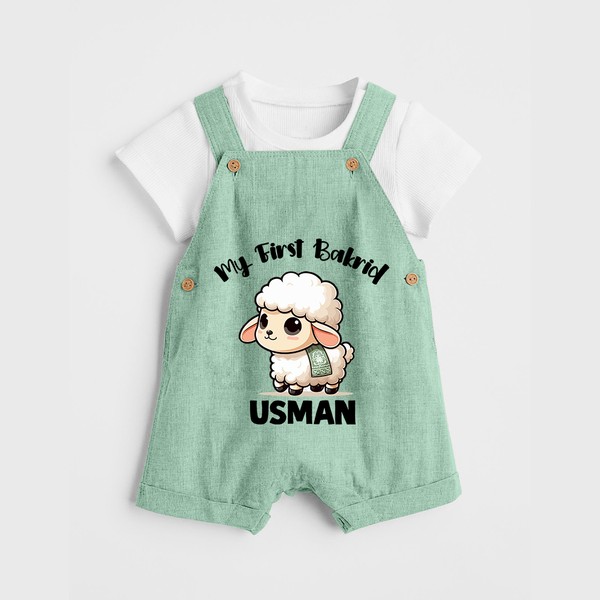 My First Bakrid Cute Lamb Illustration Personalized Baby dungaree - MINT GREEN - 0 - 5 Months Old (Chest 18")