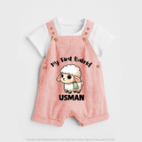 My First Bakrid Cute Lamb Illustration Personalized Baby dungaree - PEACH - 0 - 5 Months Old (Chest 18")