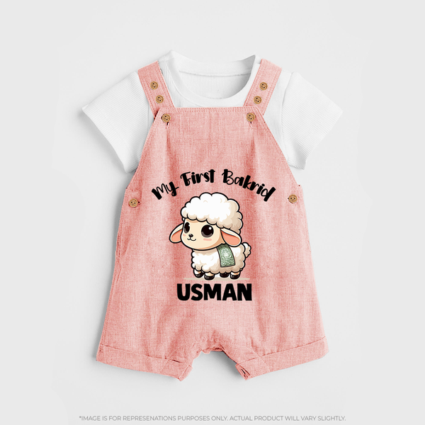 My First Bakrid Cute Lamb Illustration Personalized Baby dungaree - PEACH - 0 - 5 Months Old (Chest 18")