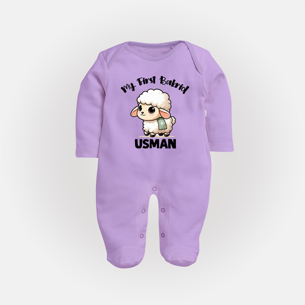 My First Bakrid Cute Lamb Illustration Personalized Baby Full Body Suit - LILAC - New Born (Chest 7.5")