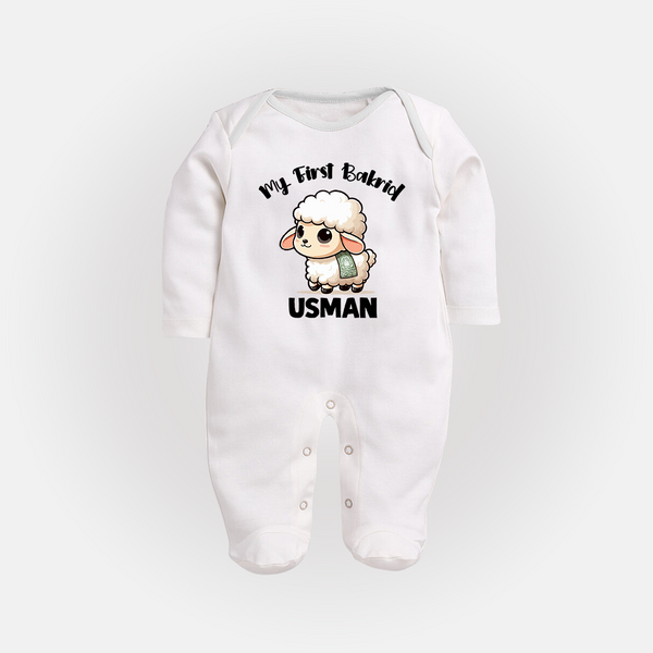 My First Bakrid Cute Lamb Illustration Personalized Baby Full Body Suit - WHITE - New Born (Chest 7.5")