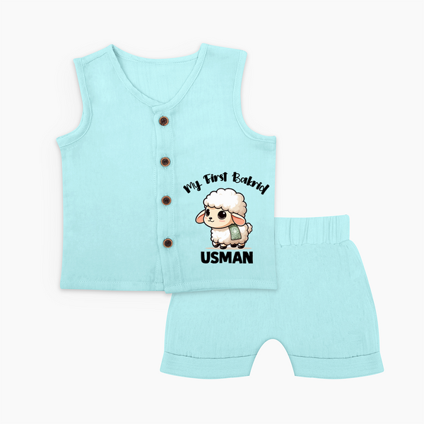 My First Bakrid Cute Lamb Illustration Personalized Baby jabla - BABY BLUE - 0 - 3 Months Old (Chest 9.8")