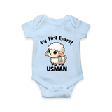 My First Bakrid Cute Lamb Illustration Personalized Baby Romper - BABY BLUE - New Born (Chest 14")