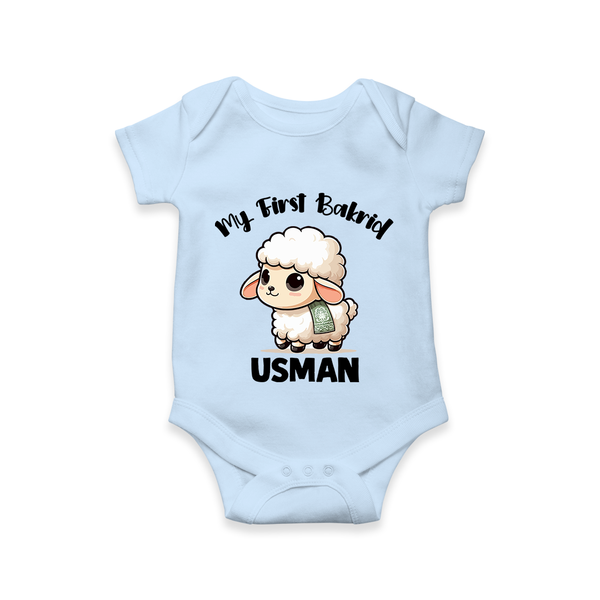 My First Bakrid Cute Lamb Illustration Personalized Baby Romper - BABY BLUE - New Born (Chest 14")