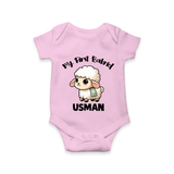 My First Bakrid Cute Lamb Illustration Personalized Baby Romper - BABY PINK - New Born (Chest 14")