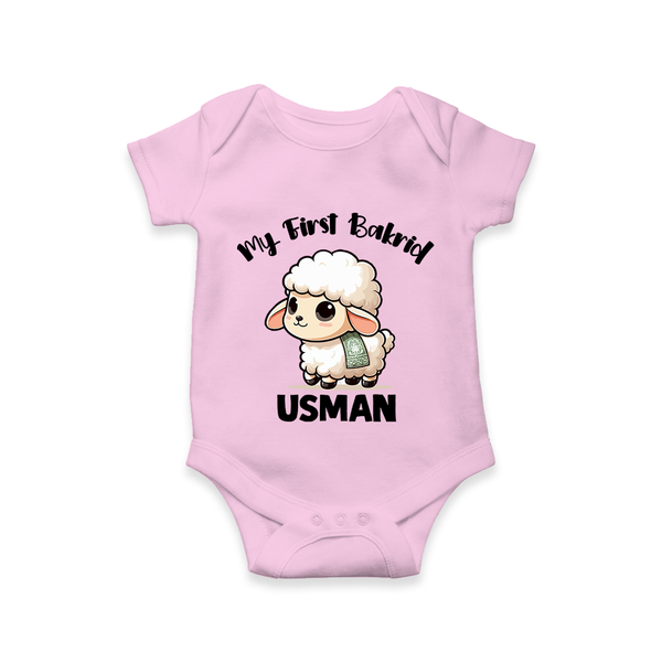 My First Bakrid Cute Lamb Illustration Personalized Baby Romper - BABY PINK - New Born (Chest 14")