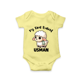 My First Bakrid Cute Lamb Illustration Personalized Baby Romper - PASTEL YELLOW - New Born (Chest 14")