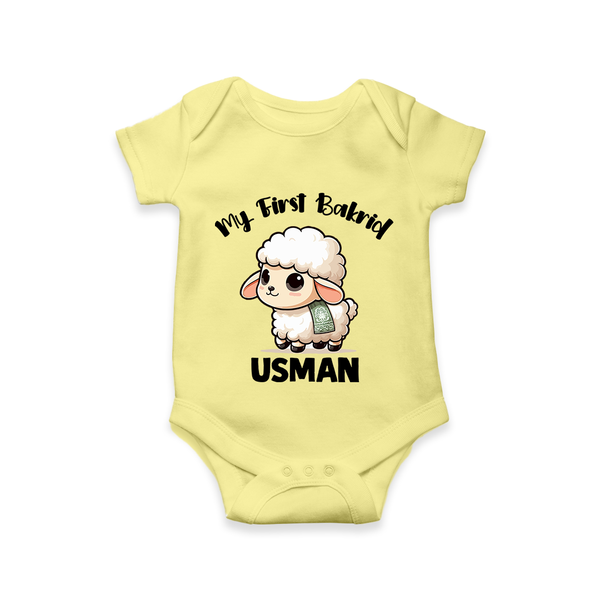 My First Bakrid Cute Lamb Illustration Personalized Baby Romper - PASTEL YELLOW - New Born (Chest 14")