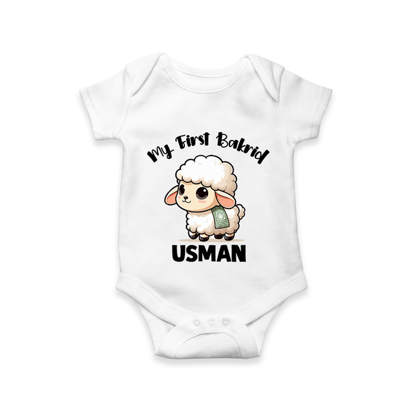 My First Bakrid Cute Lamb Illustration Personalized Baby Romper - WHITE - New Born (Chest 14")