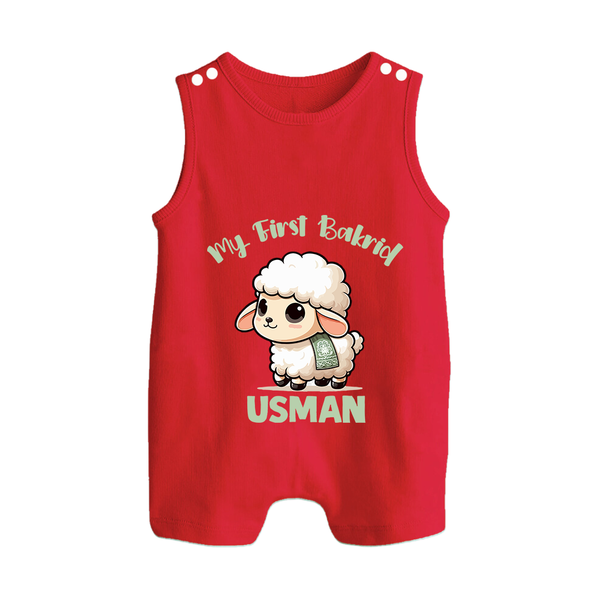 My First Bakrid Cute Lamb Illustration Personalized Baby Button Romper - RED - New Born (Chest 18")
