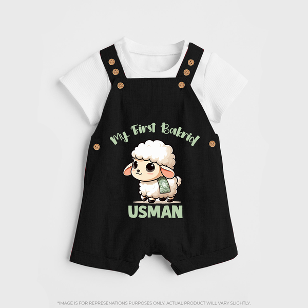 My First Bakrid Cute Lamb Illustration Personalized Baby dungaree - BLACK - 0 - 5 Months Old (Chest 18")