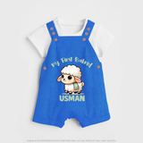 My First Bakrid Cute Lamb Illustration Personalized Baby dungaree - COBALT BLUE - 0 - 5 Months Old (Chest 18")