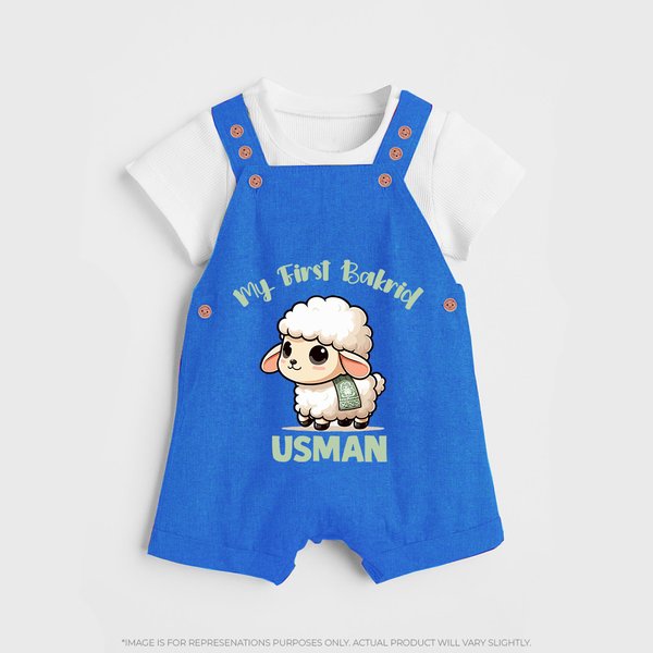 My First Bakrid Cute Lamb Illustration Personalized Baby dungaree - COBALT BLUE - 0 - 5 Months Old (Chest 18")
