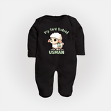 My First Bakrid Cute Lamb Illustration Personalized Baby Full Body Suit - BLACK - New Born (Chest 7.5")