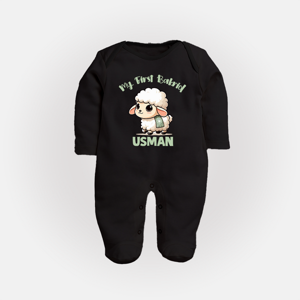 My First Bakrid Cute Lamb Illustration Personalized Baby Full Body Suit - BLACK - New Born (Chest 7.5")