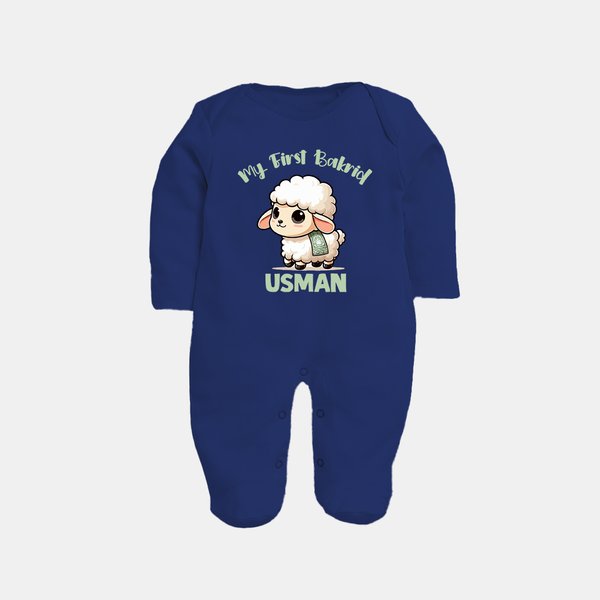 My First Bakrid Cute Lamb Illustration Personalized Baby Full Body Suit - NAVY BLUE - New Born (Chest 7.5")