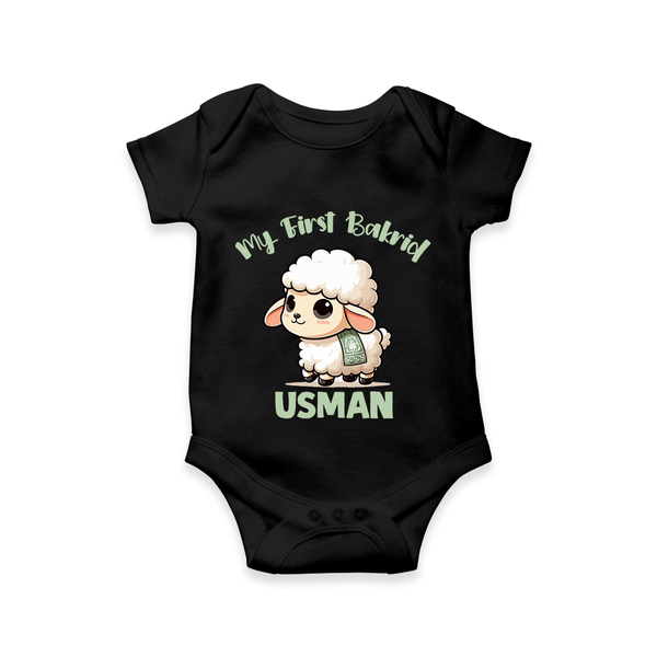 My First Bakrid Cute Lamb Illustration Personalized Baby Romper - BLACK - New Born (Chest 14")
