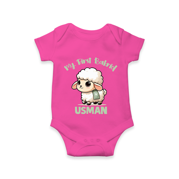 My First Bakrid Cute Lamb Illustration Personalized Baby Romper - HOT PINK - New Born (Chest 14")