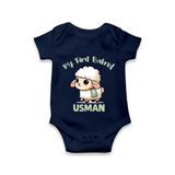 My First Bakrid Cute Lamb Illustration Personalized Baby Romper - NAVY BLUE - New Born (Chest 14")