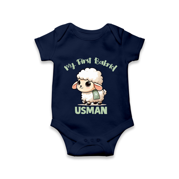 My First Bakrid Cute Lamb Illustration Personalized Baby Romper - NAVY BLUE - New Born (Chest 14")