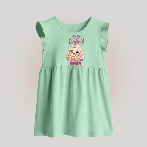 My First Bakrid Girl Eidi Celebration Personalized Baby Baby Frock - MINT GREEN - 0 - 3 Months Old (Chest 17")