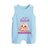 My First Bakrid Girl Eidi Celebration Personalized Baby Button Romper - BABY BLUE - New Born (Chest 18")
