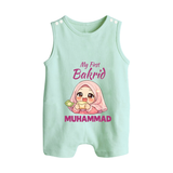 My First Bakrid Girl Eidi Celebration Personalized Baby Button Romper - MINT GREEN - New Born (Chest 18")