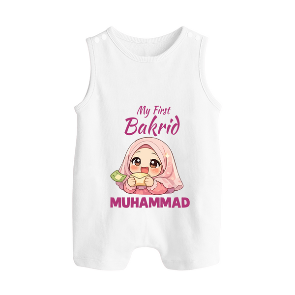 My First Bakrid Girl Eidi Celebration Personalized Baby Button Romper - WHITE - New Born (Chest 18")