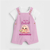 My First Bakrid Girl Eidi Celebration Personalized Baby dungaree - BABY PINK - 0 - 5 Months Old (Chest 18")