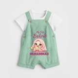 My First Bakrid Girl Eidi Celebration Personalized Baby dungaree - MINT GREEN - 0 - 5 Months Old (Chest 18")