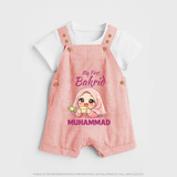 My First Bakrid Girl Eidi Celebration Personalized Baby dungaree - PEACH - 0 - 5 Months Old (Chest 18")