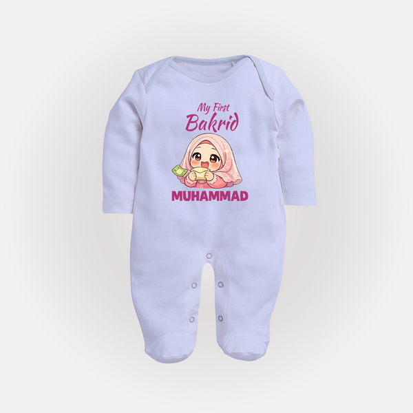 My First Bakrid Girl Eidi Celebration Personalized Baby Full Body Suit - BABY BLUE - New Born (Chest 7.5")